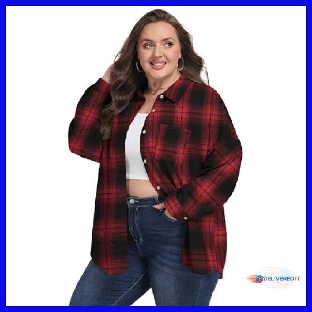 Plus Size Flannel Shacket Button Down Blouse Ligh… - image 3